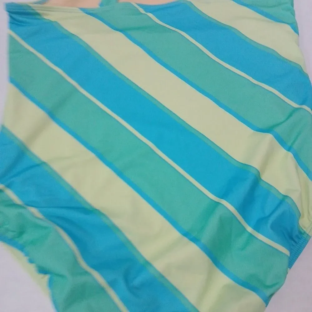 Lands End Girls Xlg (14-16) Chlorine Resistant 1 Pc Strped Swimsuit Multicolor